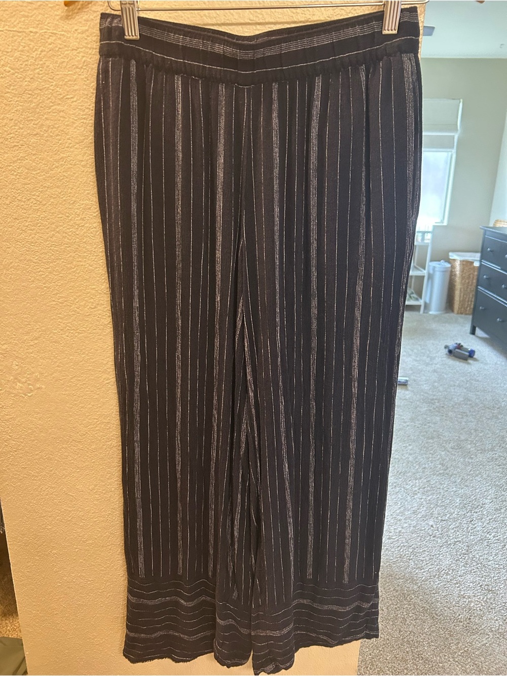 LOFT Navy Pinstripe Cropped Wide-Leg Pants